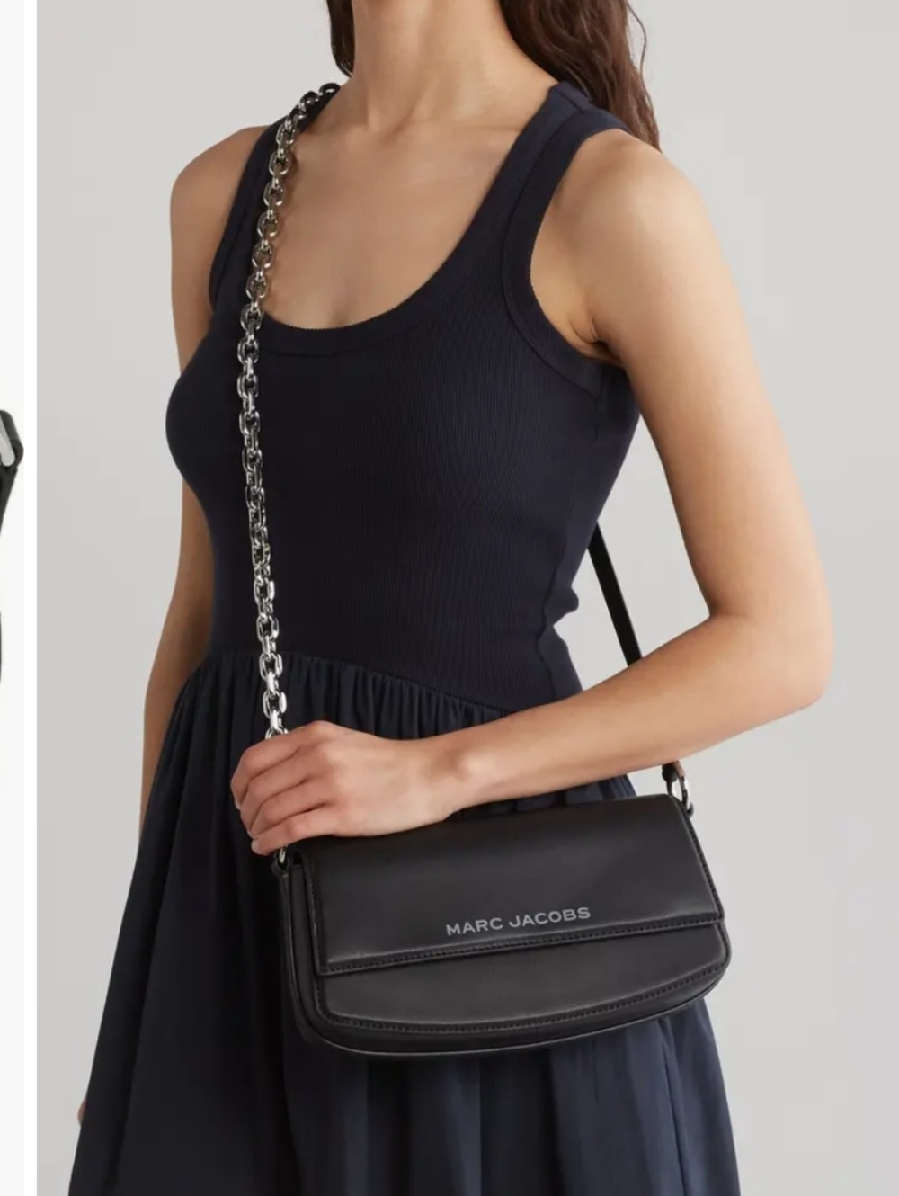 NWT Marc Jacobs Black Leather Crossbody Bag with Silver Chain